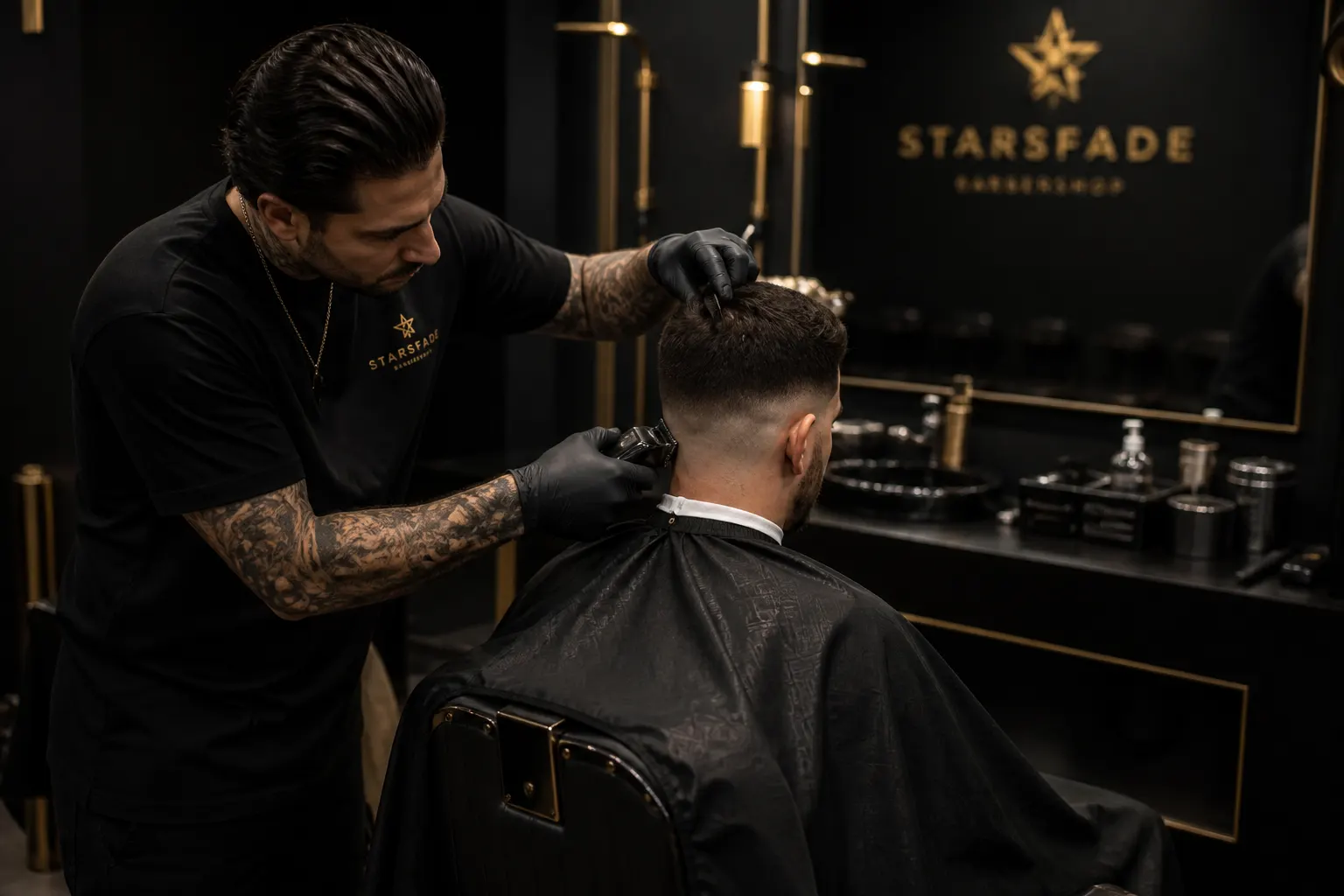 Barber finishing a skin fade at Starsfade in Newcastle